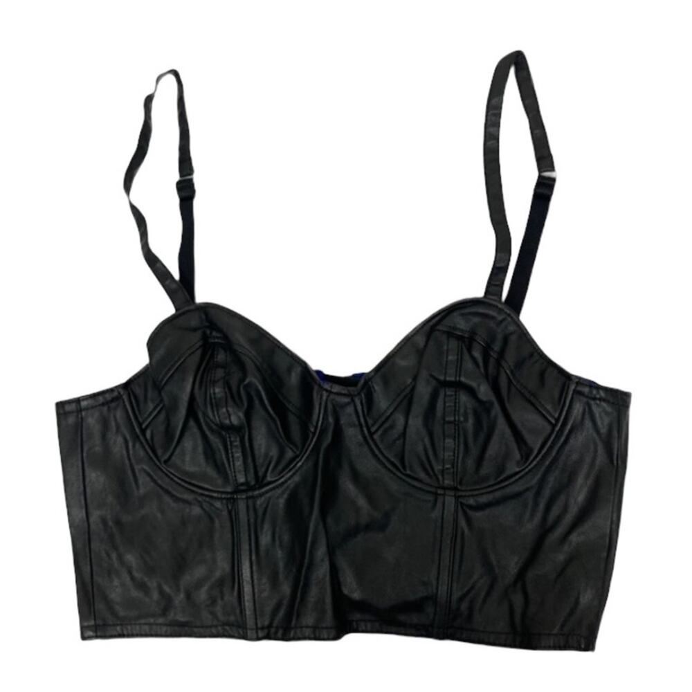 Lamour Nanette Lepore Faux Vegan Leather Black Bralette Sz M